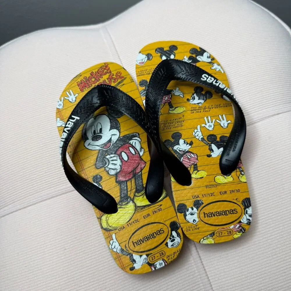 Havaianas Disney Mickey Mouse‎ Flip Flops Unisex Kids 11/12 (27/28) Yellow Black